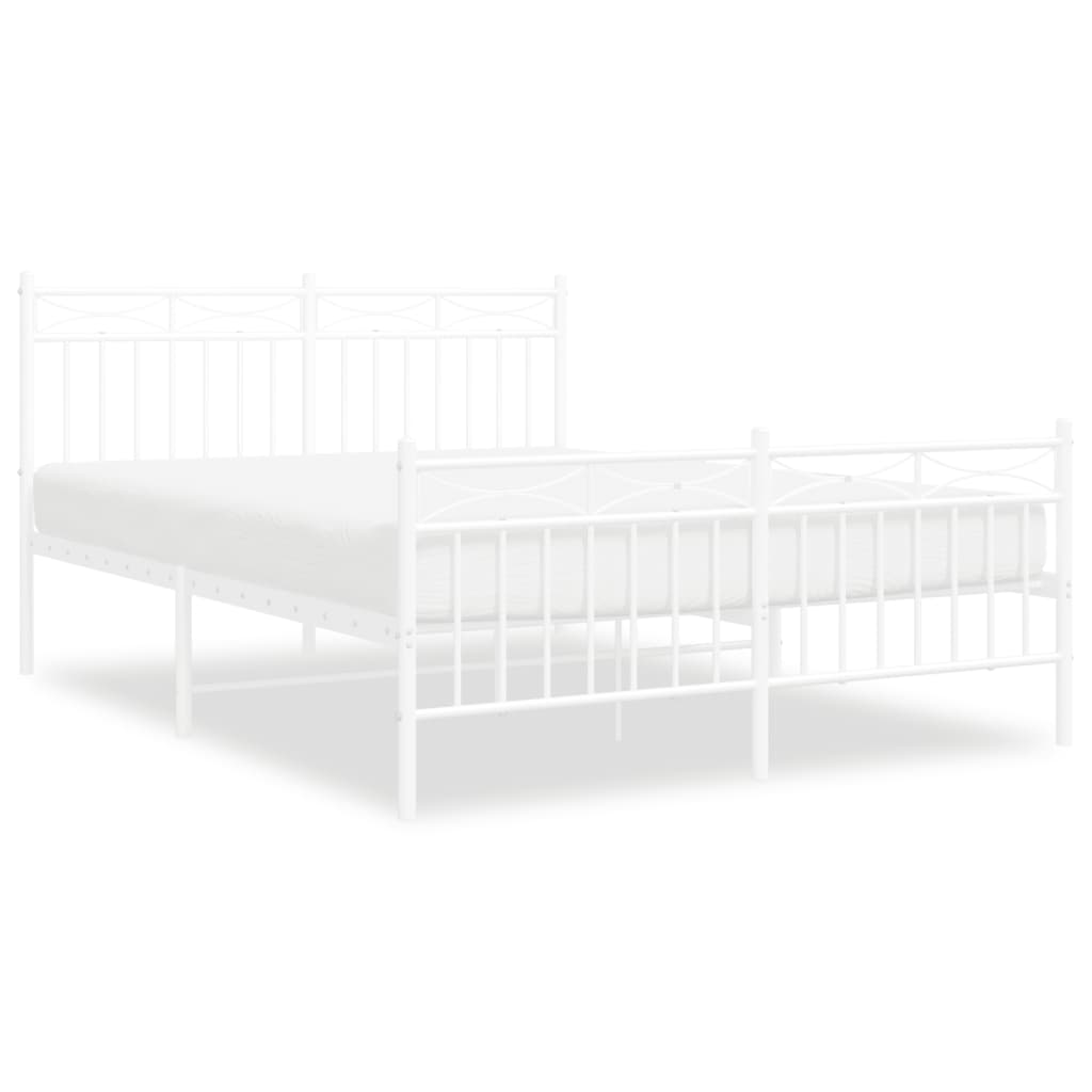 Bedframe Met Hoofd- En Voeteneinde Metaal Wit 135X190 Cm met hoofdbord & voetbord