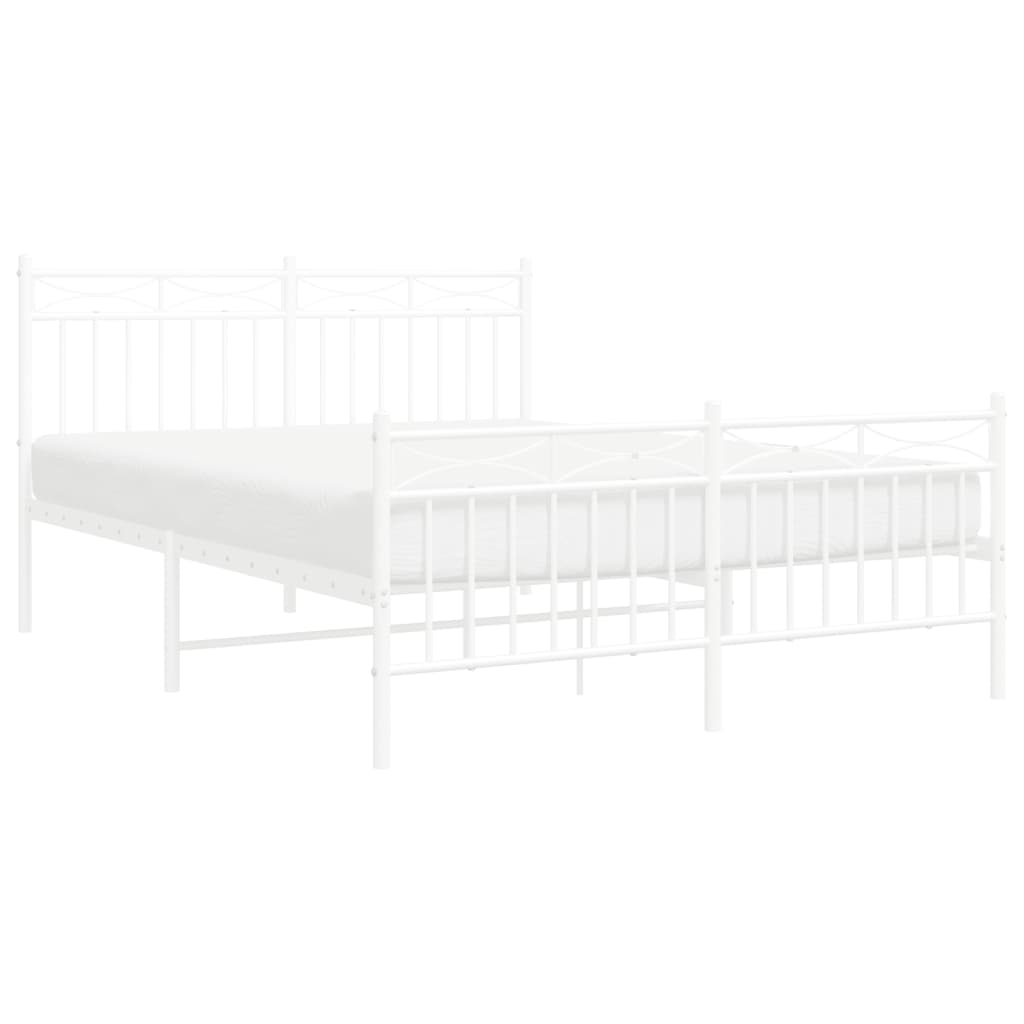 Bedframe Met Hoofd- En Voeteneinde Metaal Wit 135X190 Cm met hoofdbord & voetbord