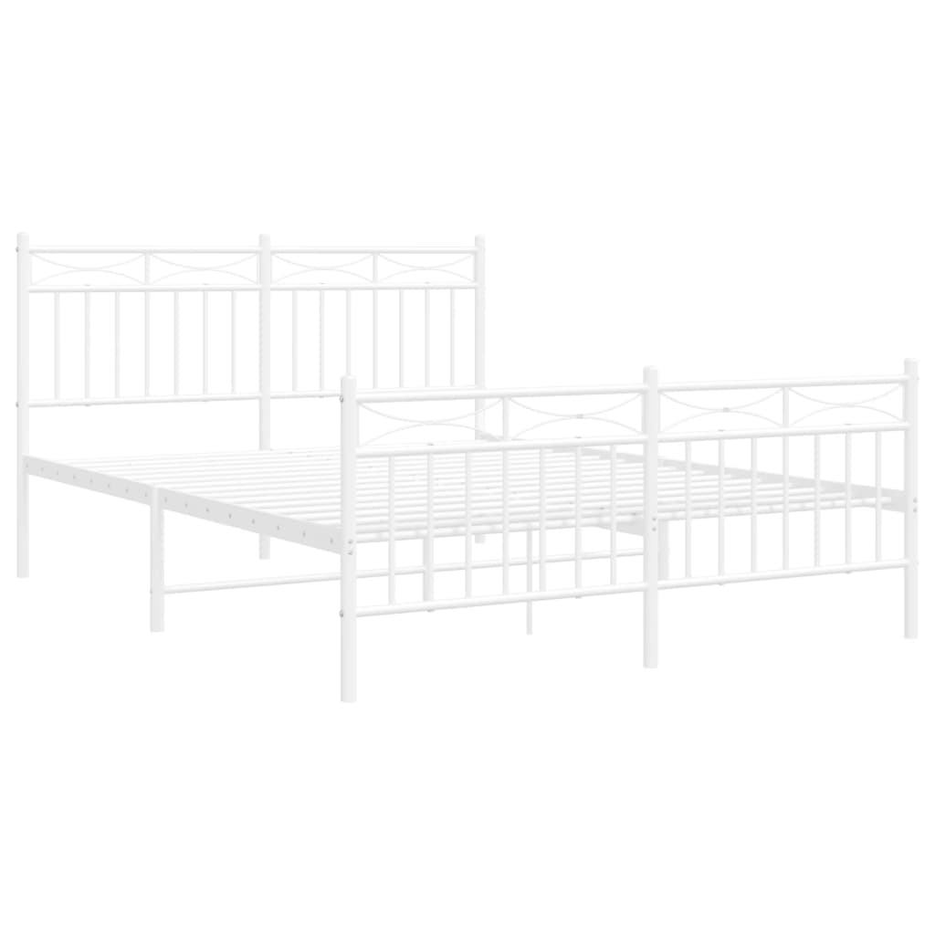 Bedframe Met Hoofd- En Voeteneinde Metaal Wit 135X190 Cm met hoofdbord & voetbord