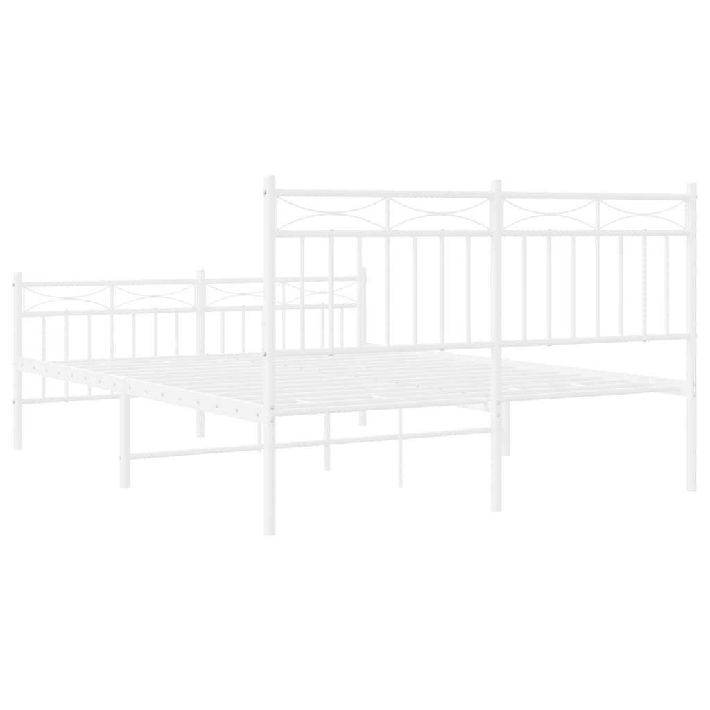 Bedframe Met Hoofd- En Voeteneinde Metaal Wit 135X190 Cm met hoofdbord & voetbord