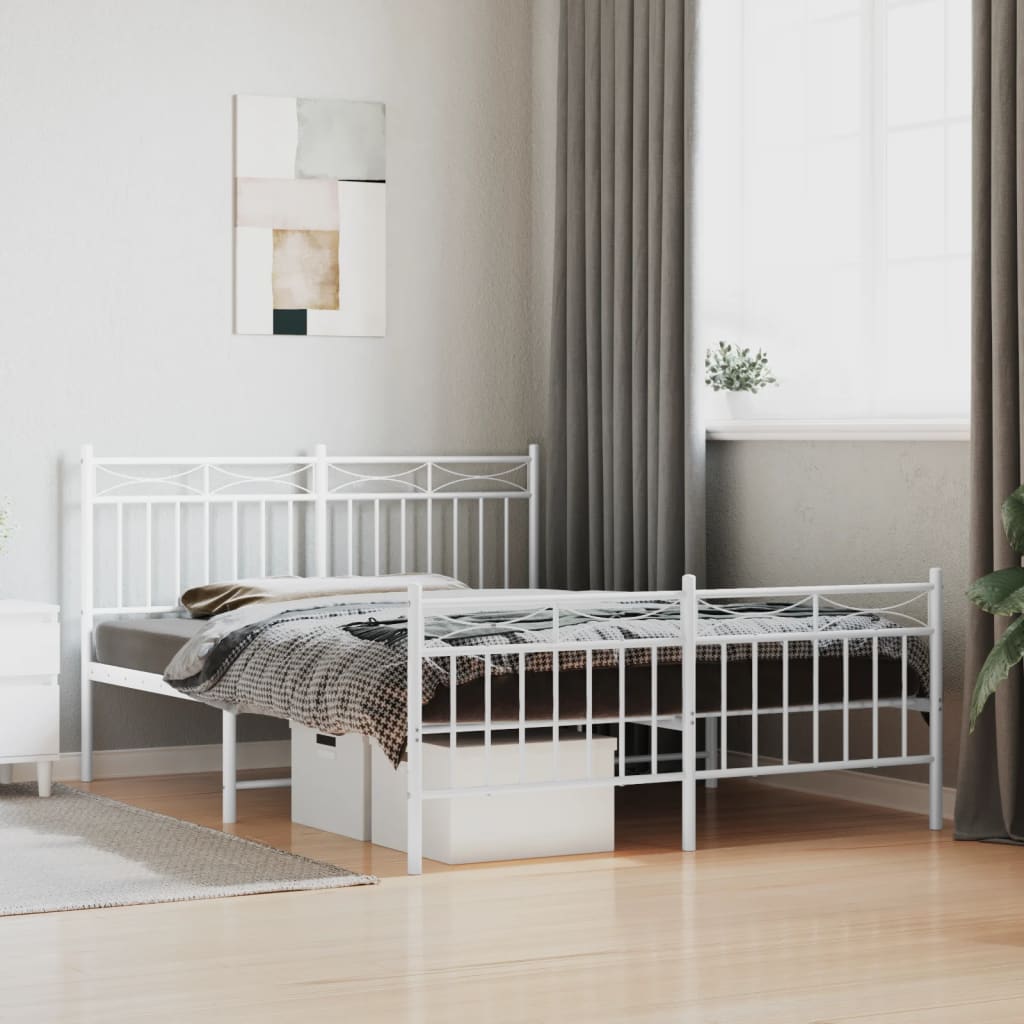 Bedframe Met Hoofd- En Voeteneinde Metaal Wit 135X190 Cm met hoofdbord & voetbord