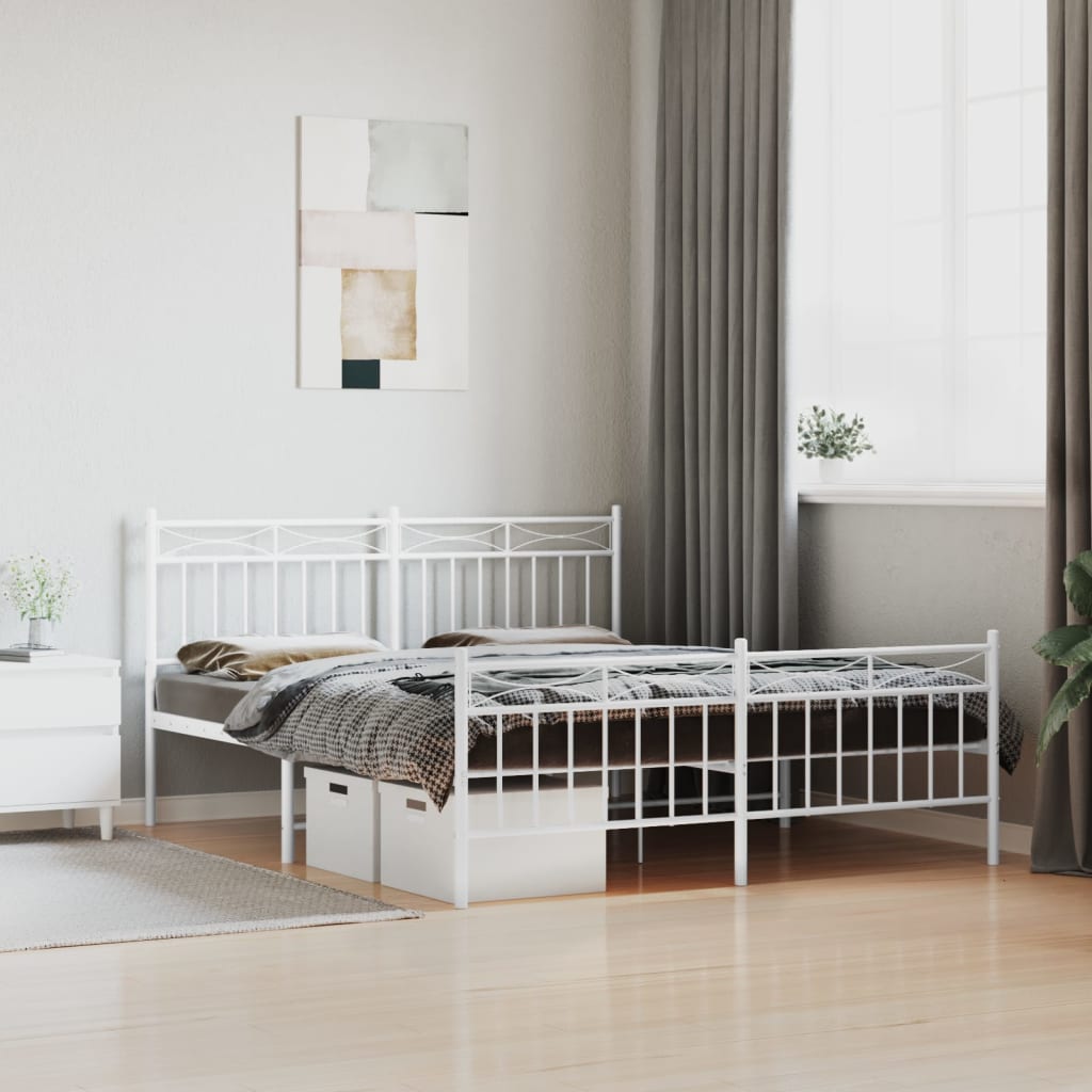 Bedframe Met Hoofd- En Voeteneinde Metaal Wit 150X200 Cm met hoofdbord & voetbord