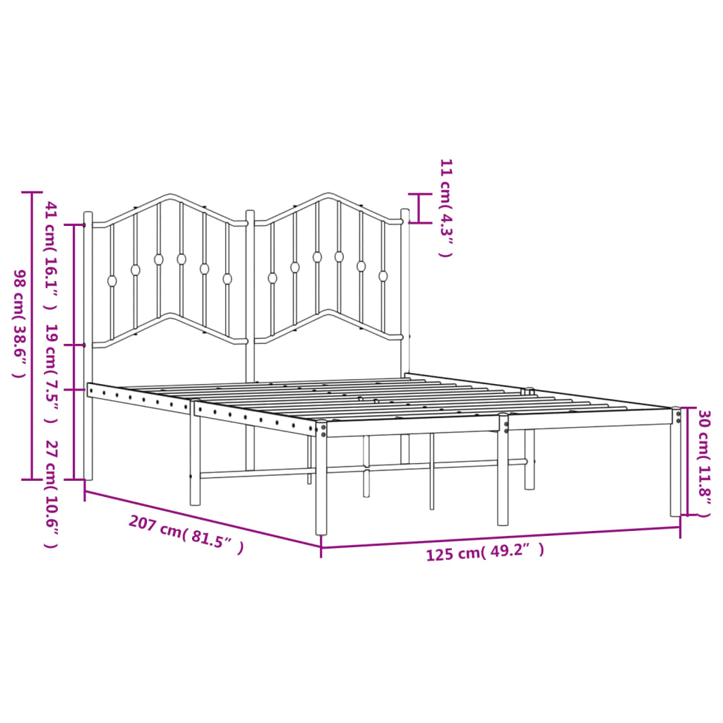 Bedframe Met Hoofdbord Metaal Zwart 120X200 Cm 120 x 200 cm