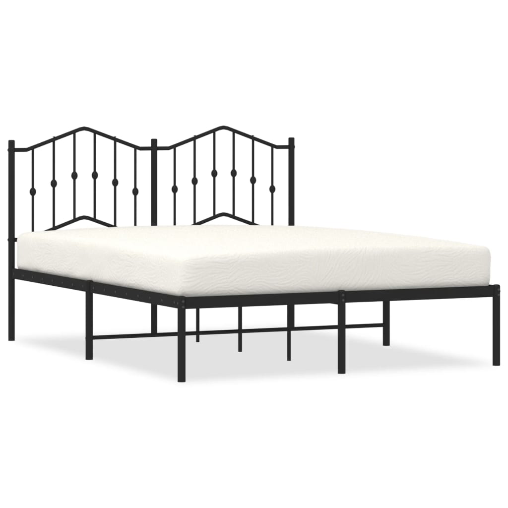 Bedframe Met Hoofdbord Metaal Zwart 135X190 Cm 135 x 190 cm