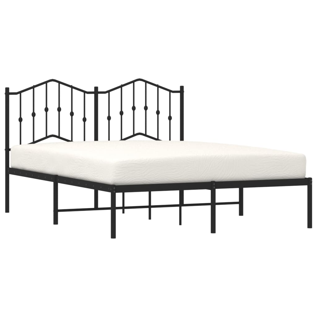 Bedframe Met Hoofdbord Metaal Zwart 135X190 Cm 135 x 190 cm