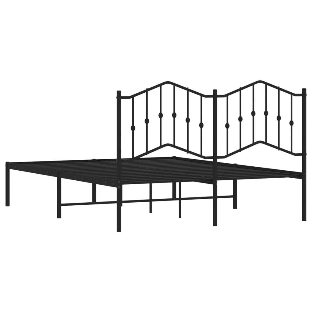 Bedframe Met Hoofdbord Metaal Zwart 135X190 Cm 135 x 190 cm