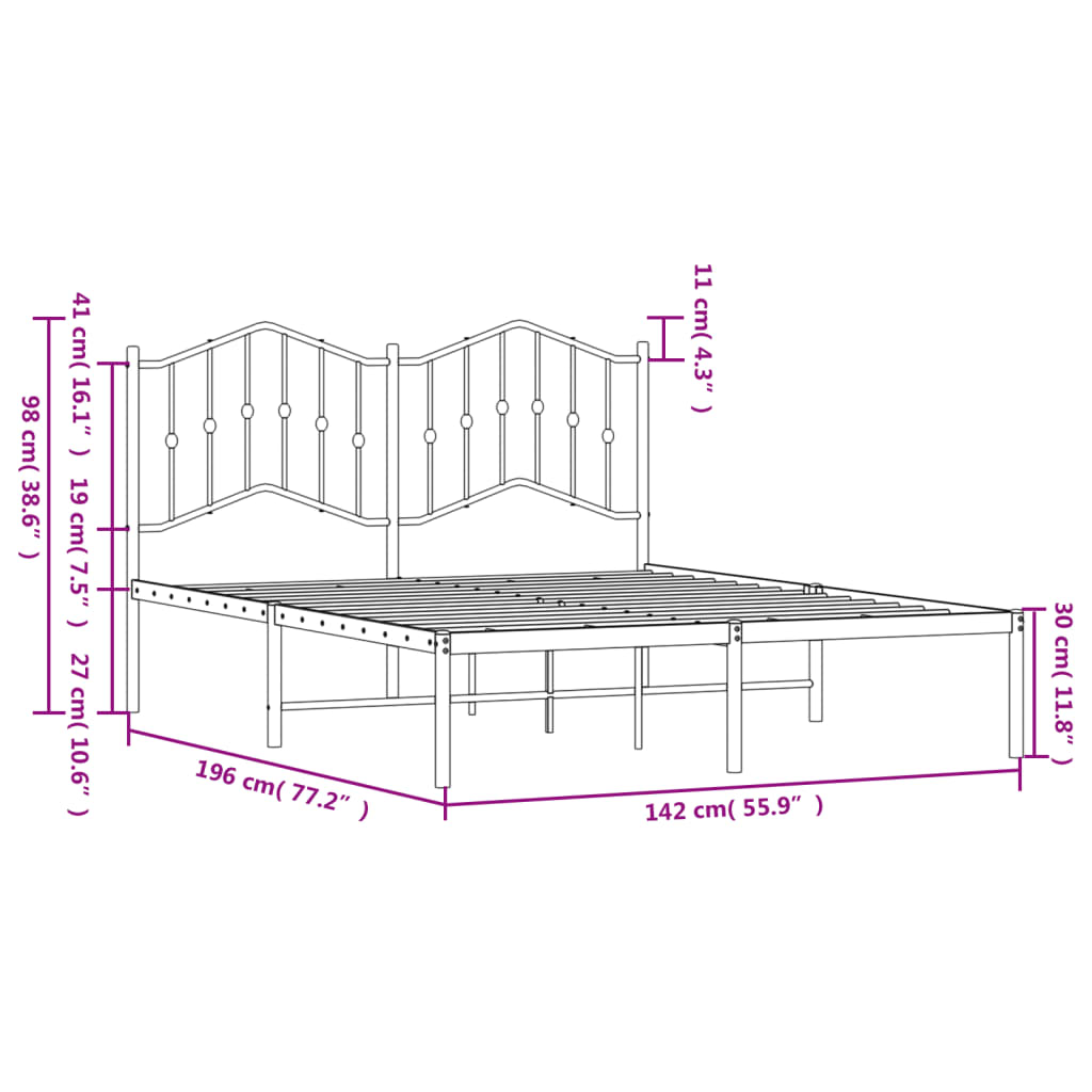 Bedframe Met Hoofdbord Metaal Zwart 135X190 Cm 135 x 190 cm