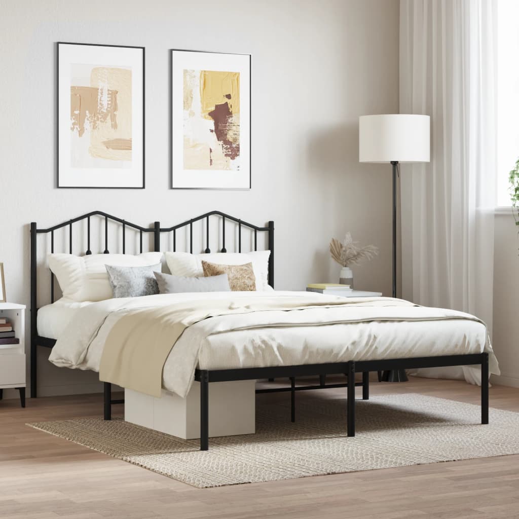 Bedframe Met Hoofdbord Metaal Zwart 135X190 Cm 135 x 190 cm