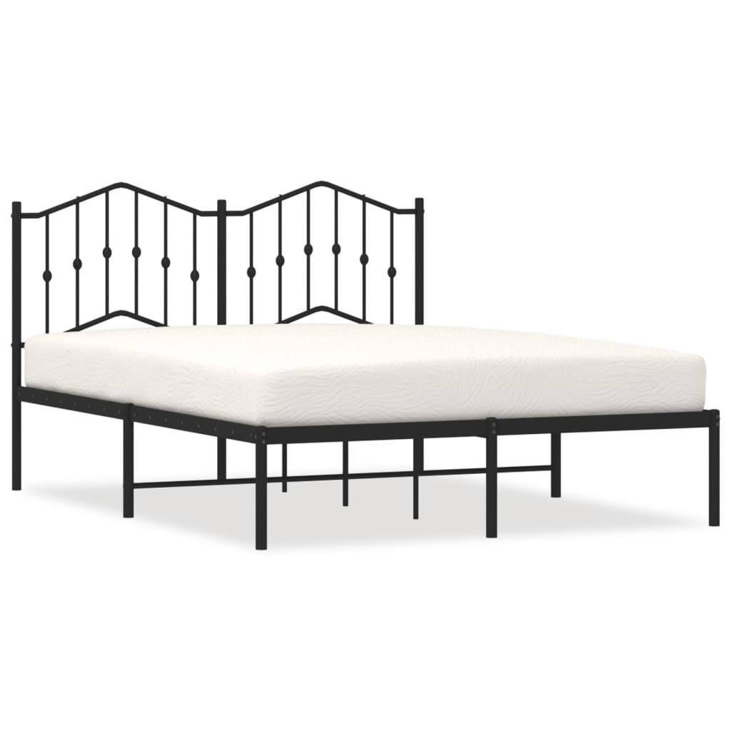 Bedframe Met Hoofdbord Metaal Zwart 150X200 Cm 150 x 200 cm