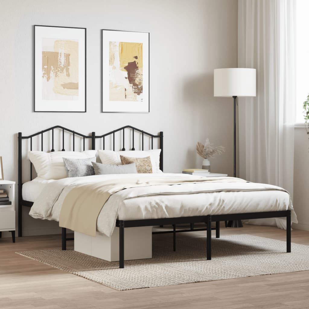 Bedframe Met Hoofdbord Metaal Zwart 150X200 Cm 150 x 200 cm