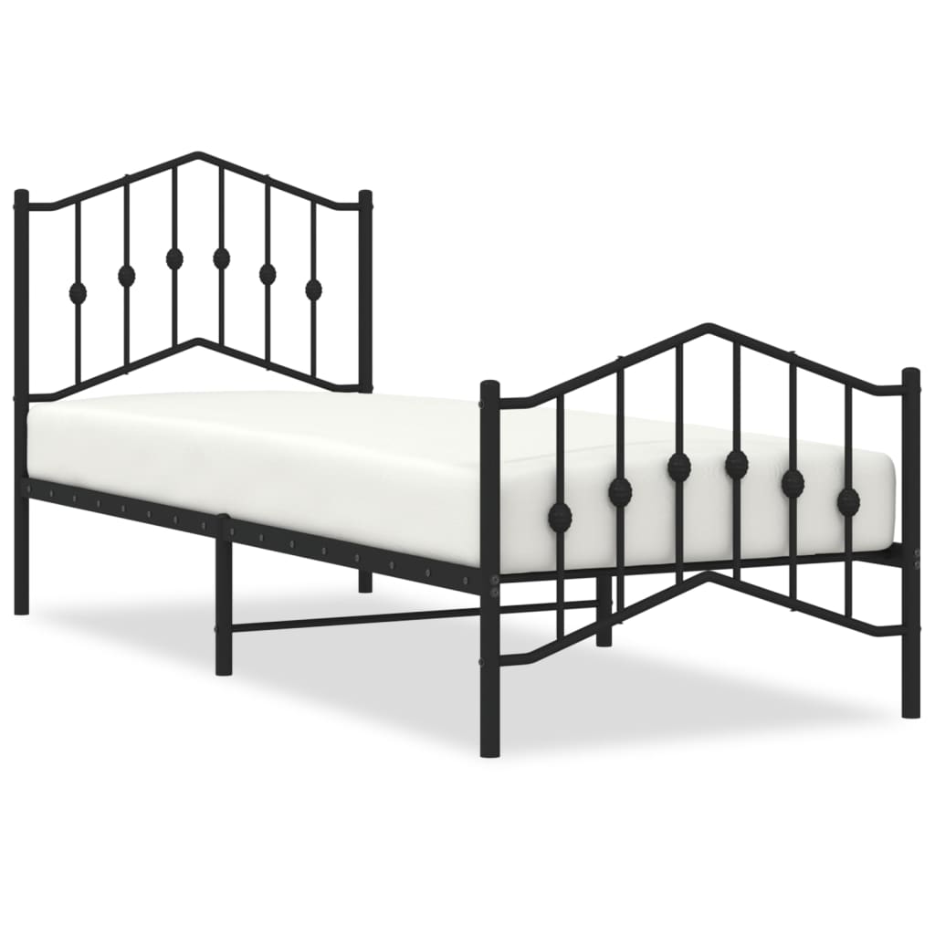 Bedframe Met Hoofd- En Voeteneinde Metaal Zwart 80X200 Cm 80 x 200 cm met hoofdbord & voetbord