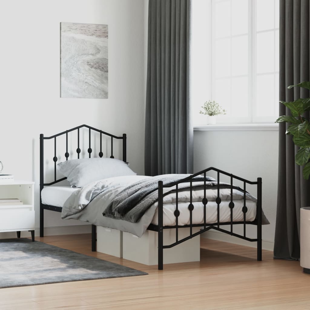 Bedframe Met Hoofd- En Voeteneinde Metaal Zwart 80X200 Cm 80 x 200 cm met hoofdbord & voetbord