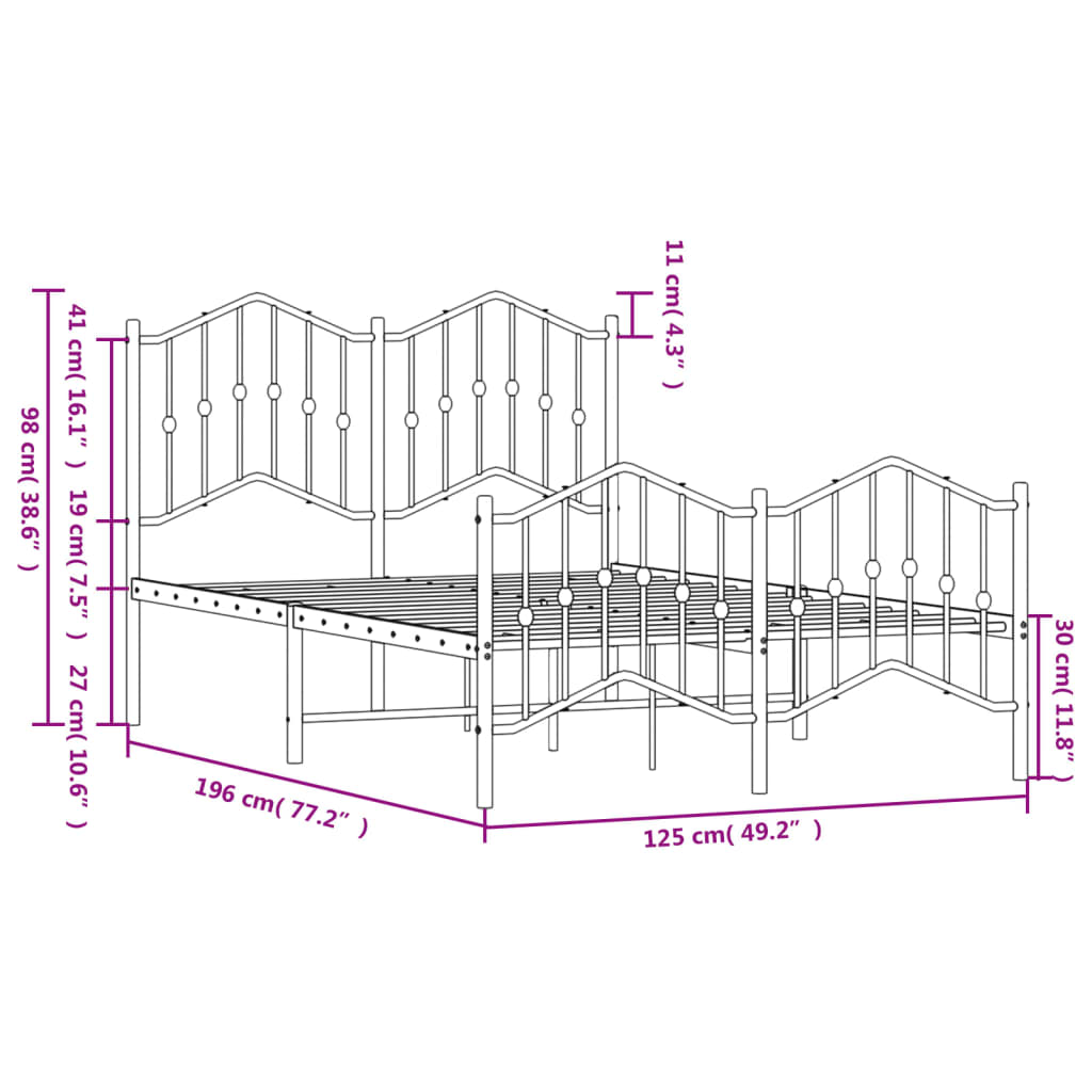 Bedframe Met Hoofd- En Voeteneinde Metaal Zwart 120X190 Cm 120 x 190 cm met hoofdbord & voetbord