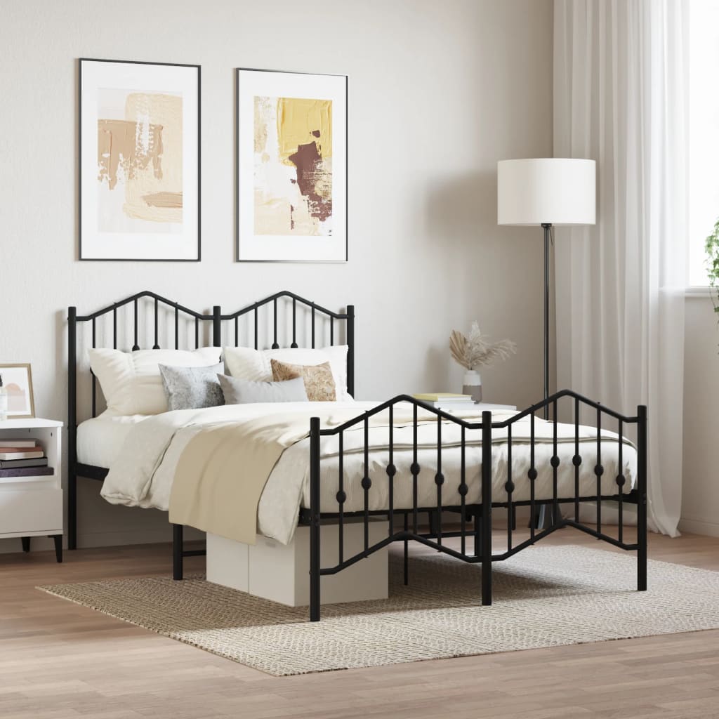 Bedframe Met Hoofd- En Voeteneinde Metaal Zwart 120X190 Cm 120 x 190 cm met hoofdbord & voetbord