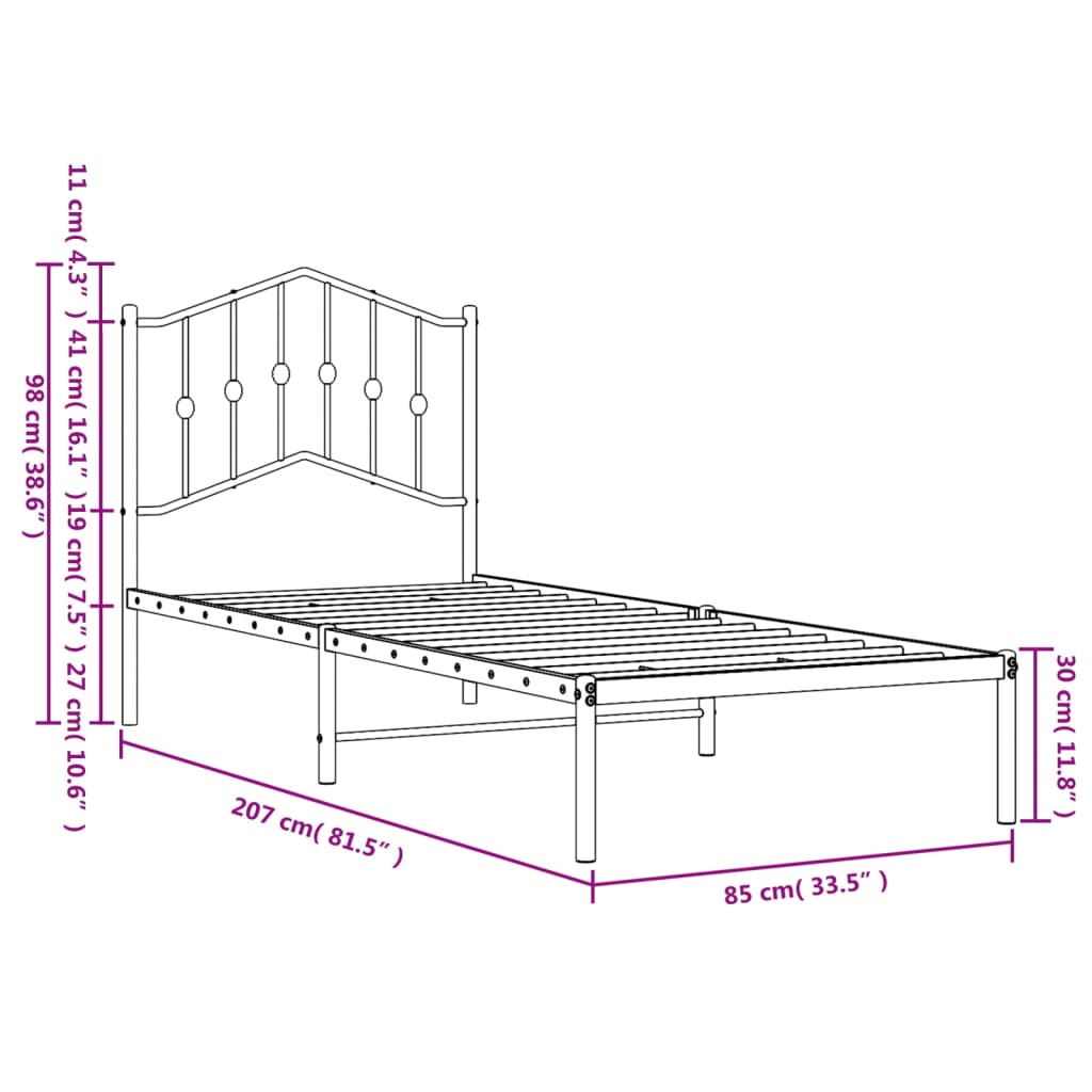 Bedframe Met Hoofdbord Metaal Wit 80X200 Cm 80 x 200 cm