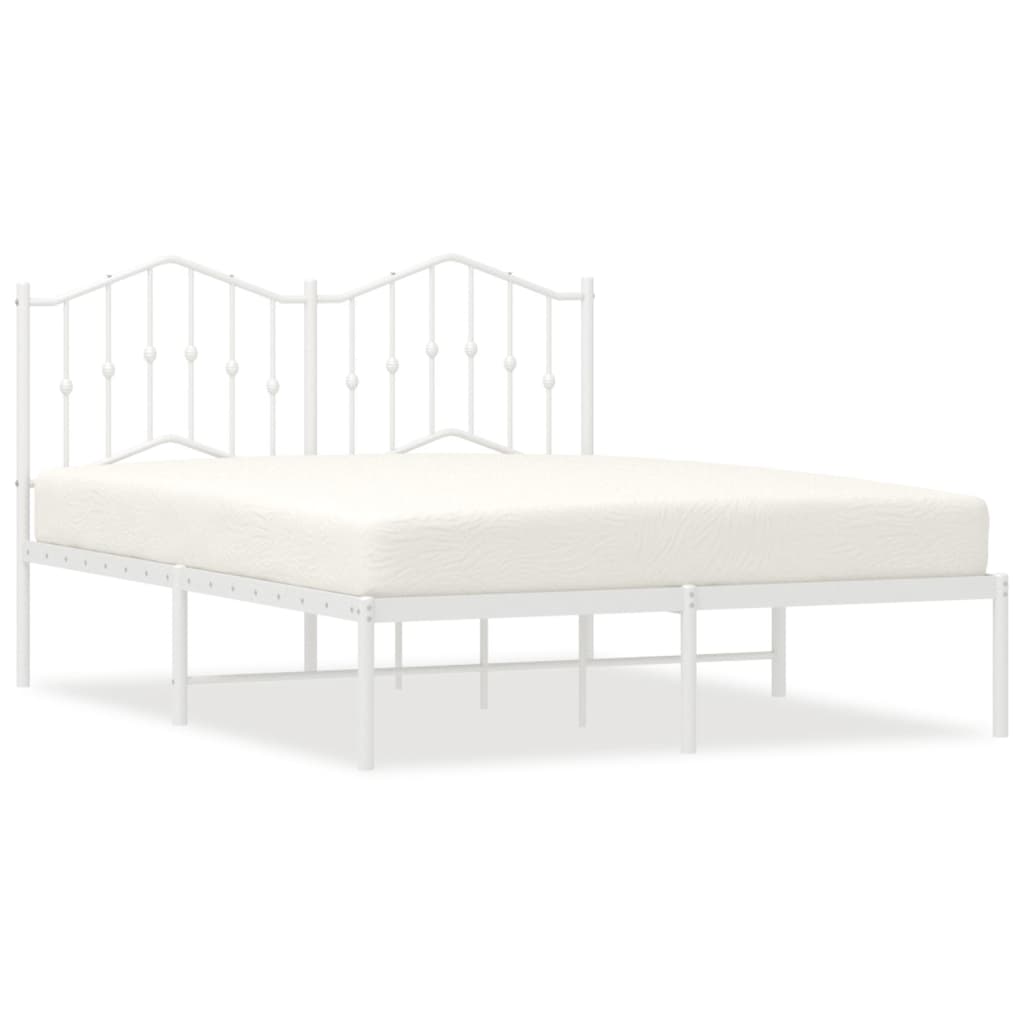 Bedframe Met Hoofdbord Metaal Wit 140X190 Cm 140 x 190 cm