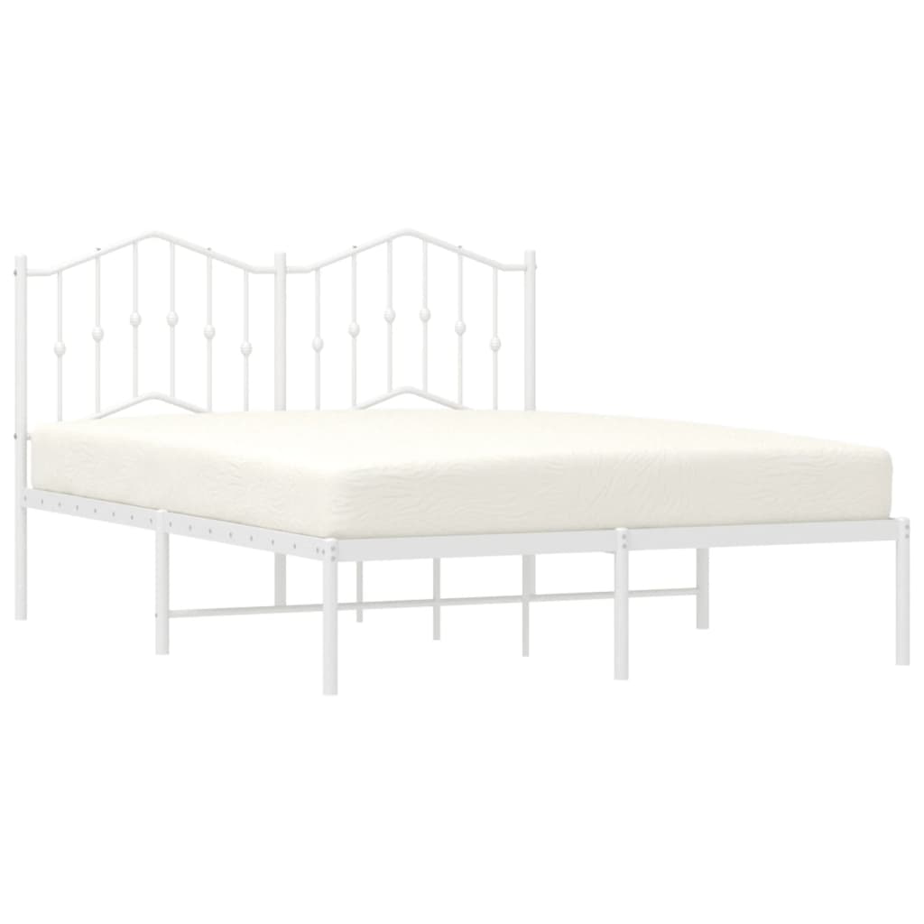 Bedframe Met Hoofdbord Metaal Wit 140X190 Cm 140 x 190 cm