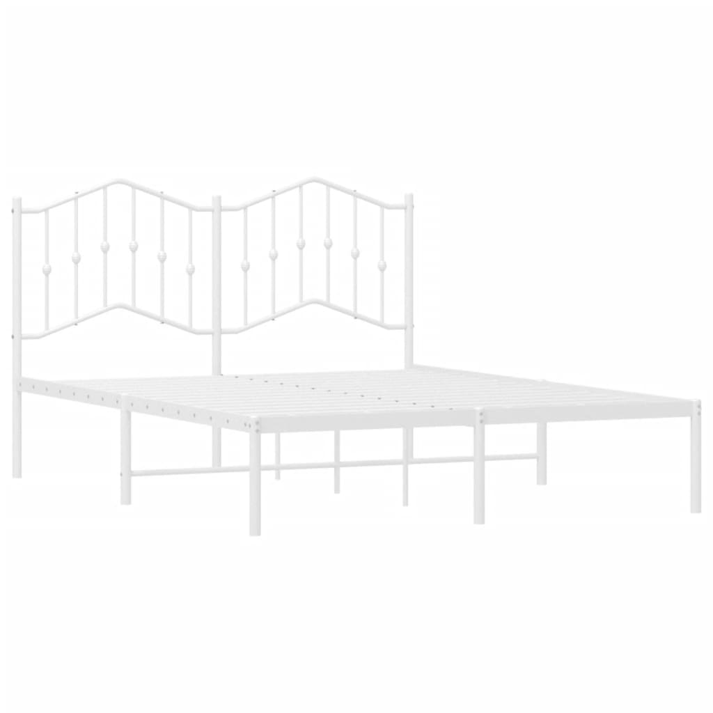 Bedframe Met Hoofdbord Metaal Wit 140X190 Cm 140 x 190 cm