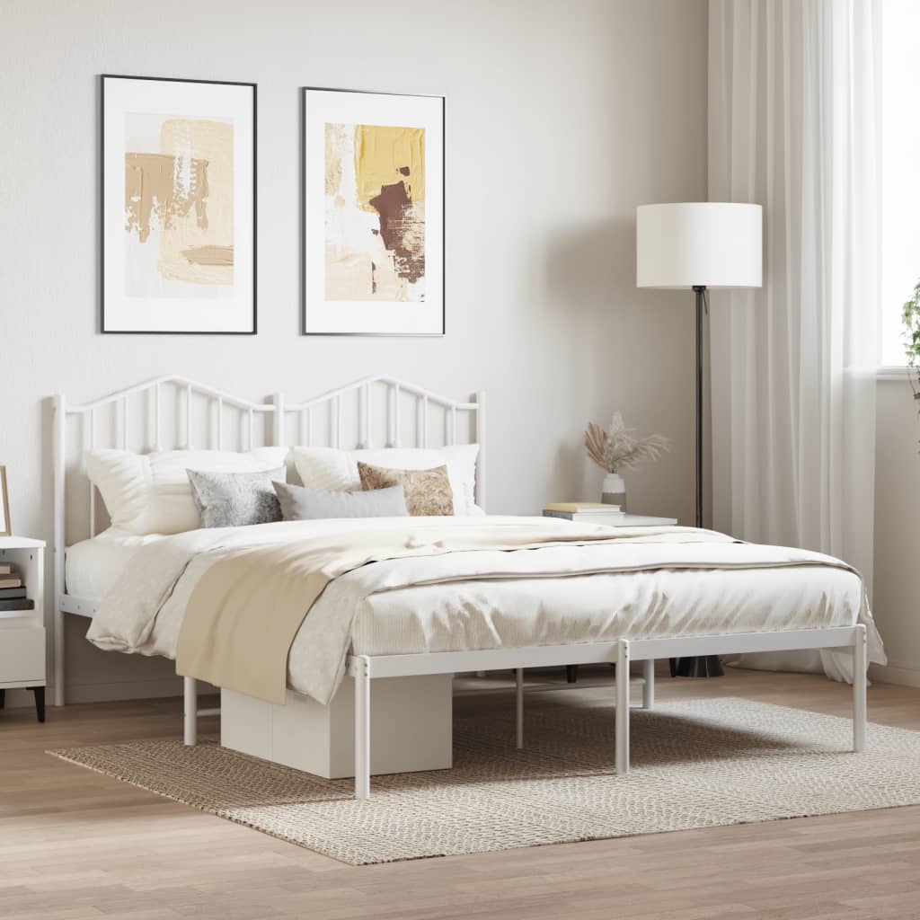 Bedframe Met Hoofdbord Metaal Wit 140X190 Cm 140 x 190 cm