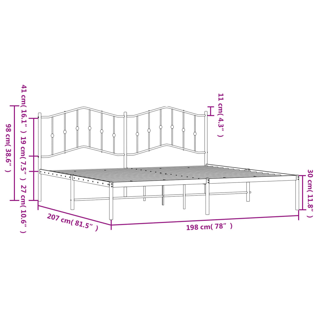 Bedframe Met Hoofdbord Metaal Wit 193X203 Cm 193 x 203 cm