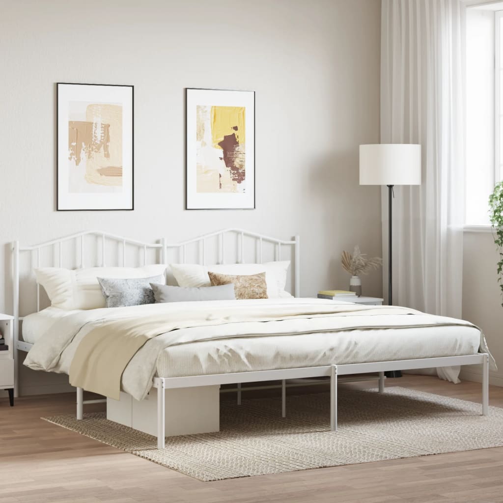 Bedframe Met Hoofdbord Metaal Wit 193X203 Cm 193 x 203 cm