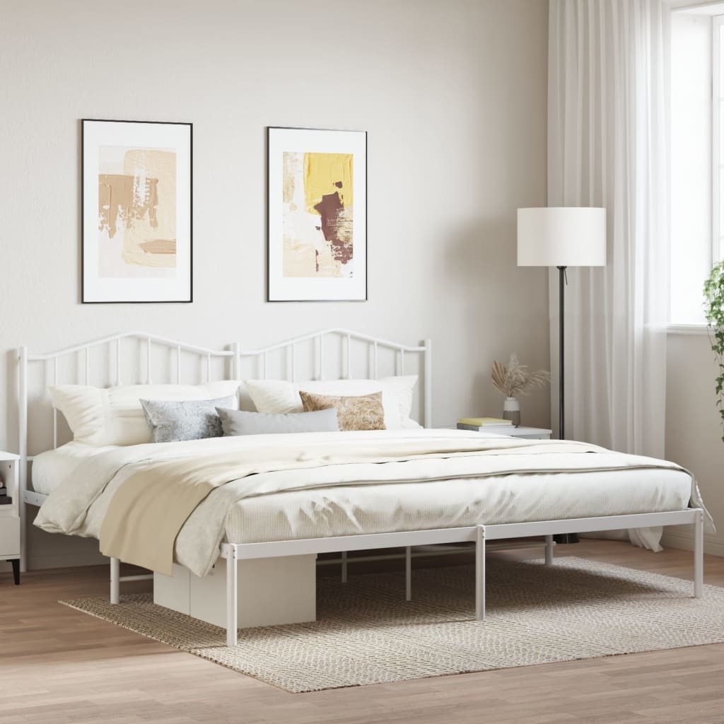 Bedframe Met Hoofdbord Metaal Wit 200X200 Cm 200 x 200 cm