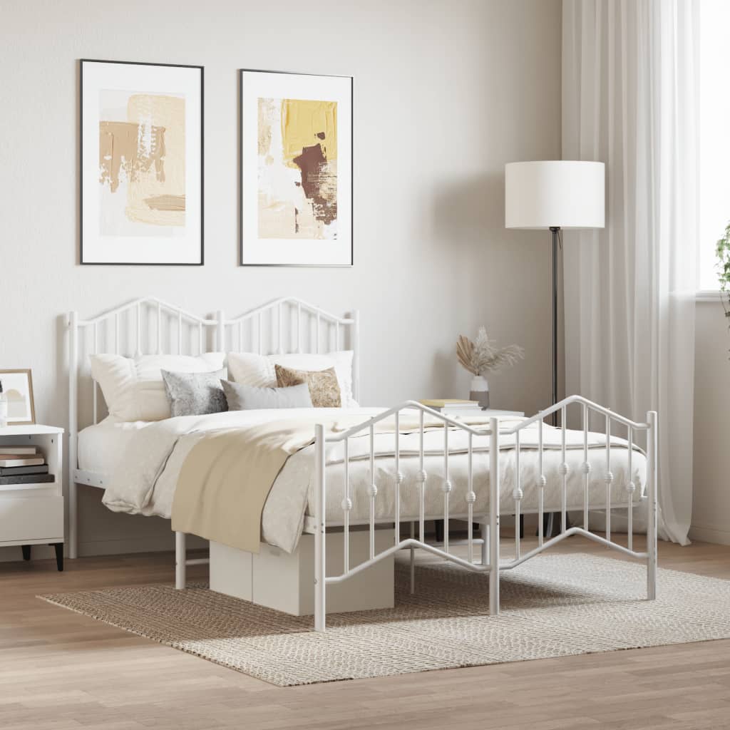 Bedframe Met Hoofd- En Voeteneinde Metaal Wit 120X190 Cm 120 x 190 cm met hoofdbord & voetbord