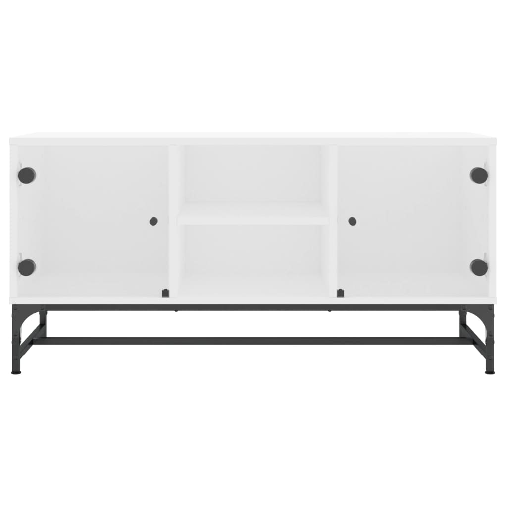 Tv-Meubel Met Glazen Deuren 02X37X50 Cm Wit 1