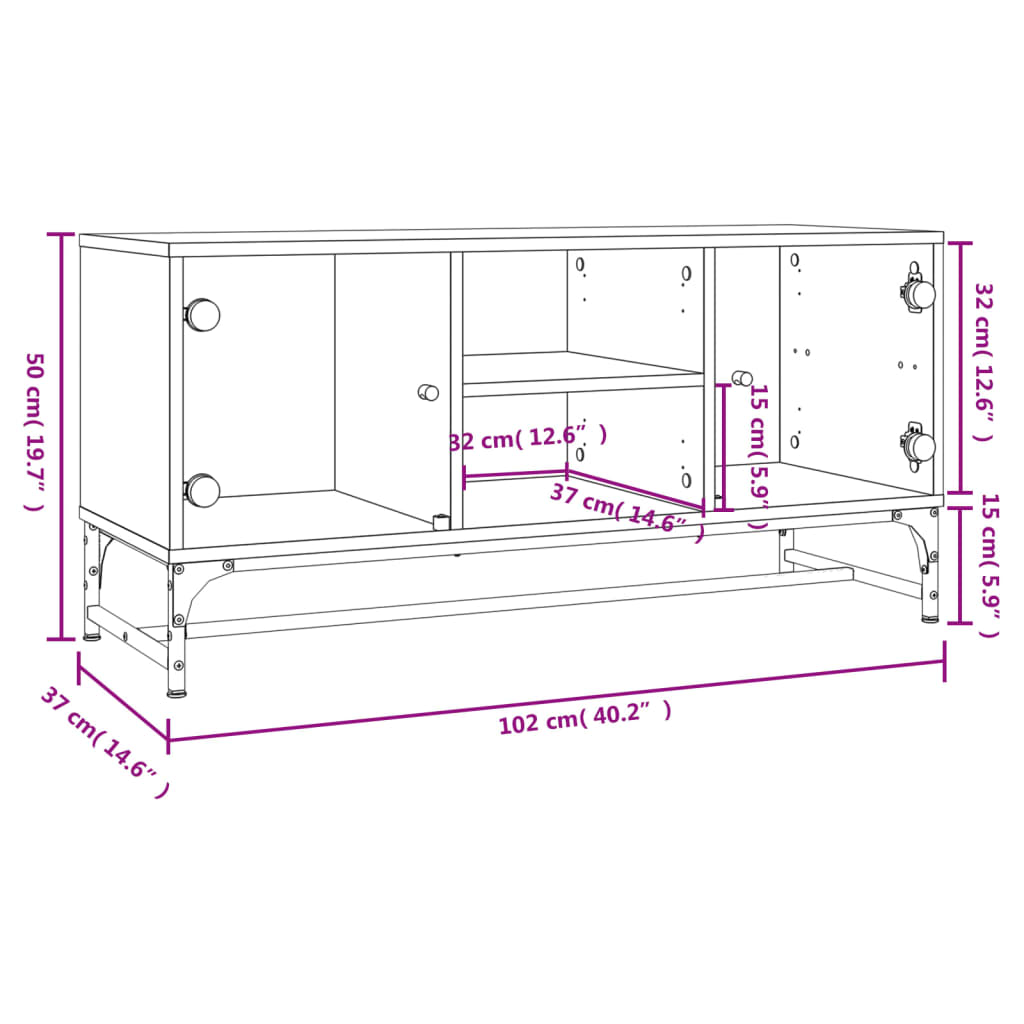 Tv-Meubel Met Glazen Deuren 02X37X50 Cm Wit 1