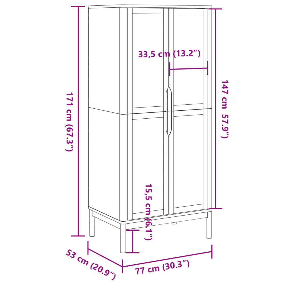 Kledingkast FLORO 77x53x171 cm massief grenenhout grijs