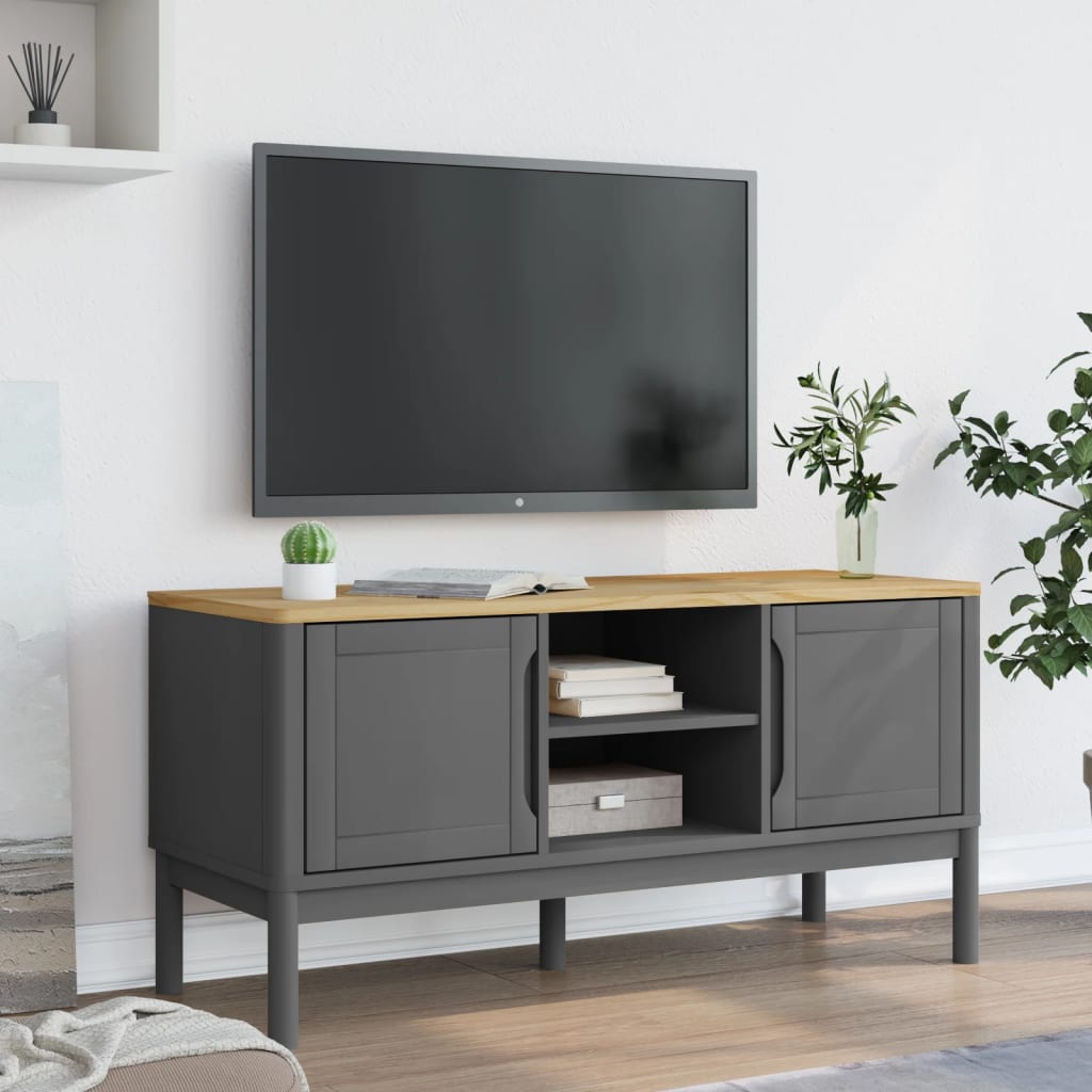 Tv-meubel FLORO 114x43x55 cm massief grenenhout grijs