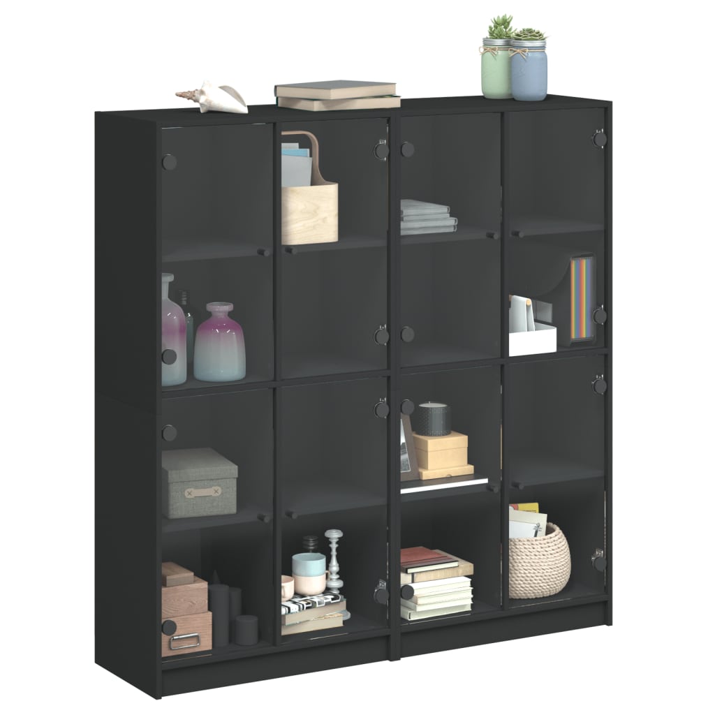 Boekenkast met deuren 136x37x142 cm bewerkt hout zwart