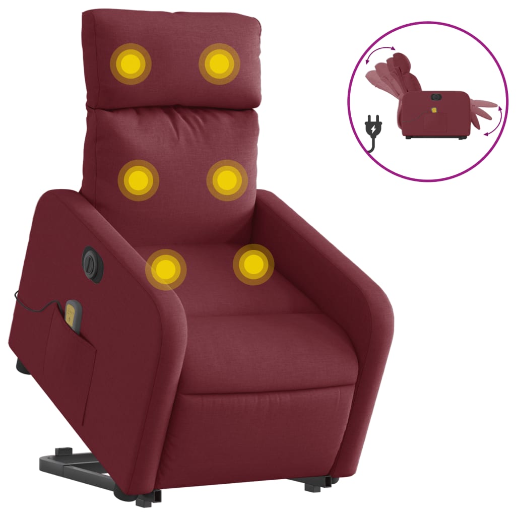 Sta-Op-Massagestoel Stof Wijnrood Ja Elektrisch verstelbaar