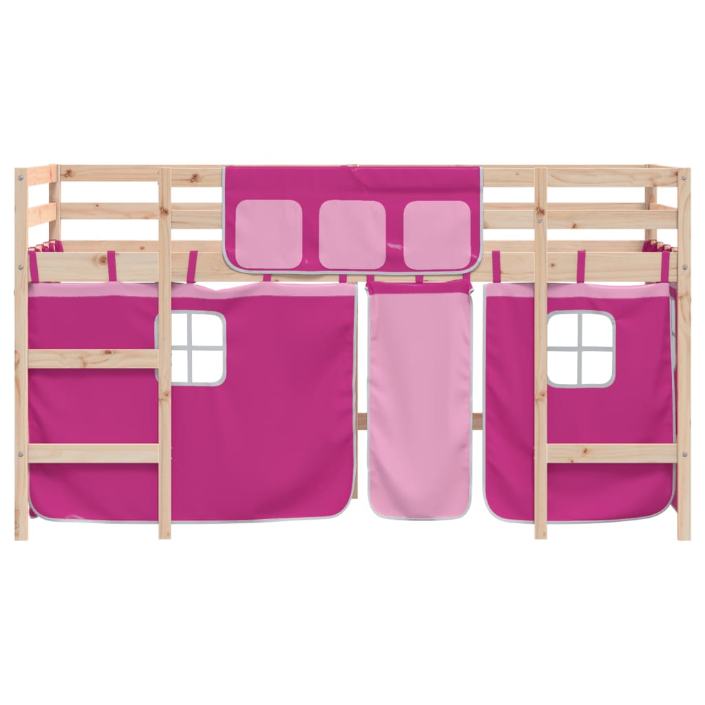 Kinderhoogslaper met gordijnen 90x190 cm grenenhout roze