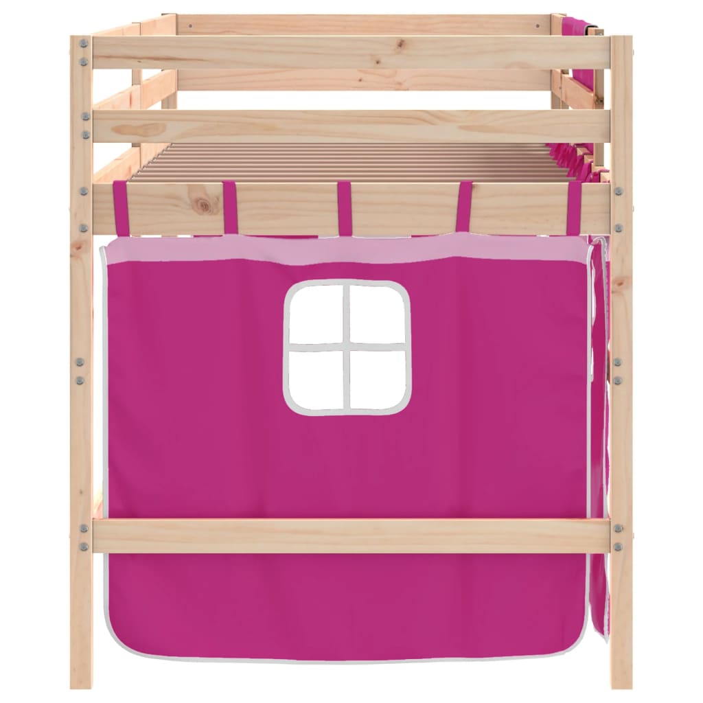 Kinderhoogslaper met gordijnen 90x190 cm grenenhout roze