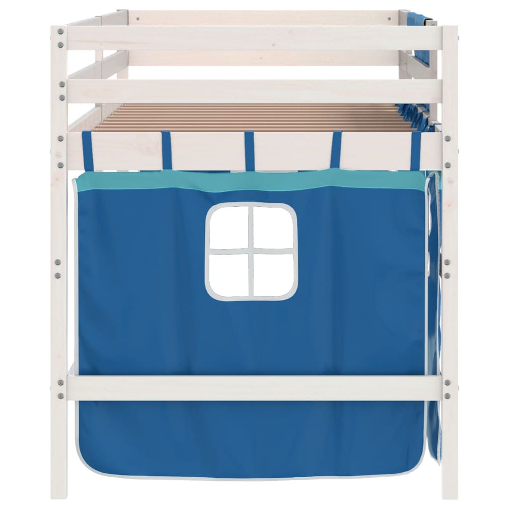 Kinderhoogslaper met gordijnen 90x190 cm grenenhout blauw