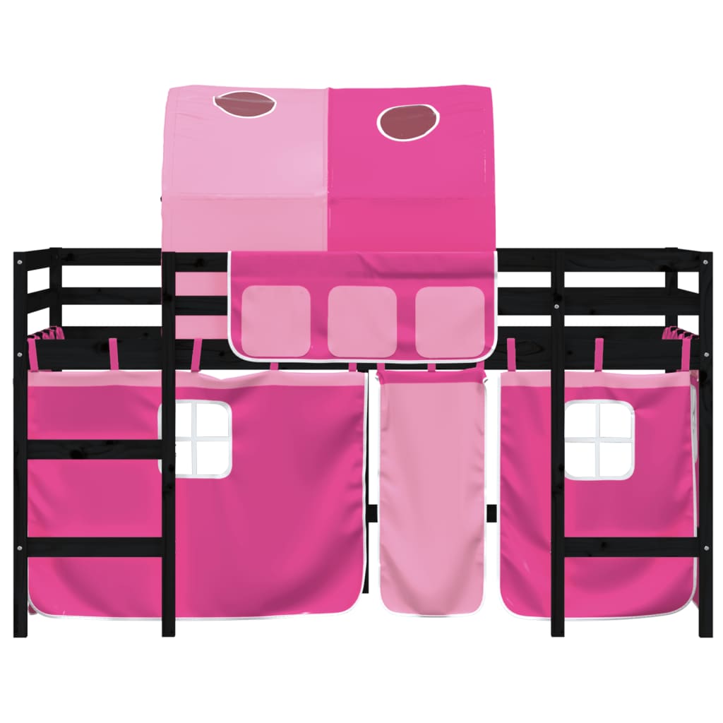 Kinderhoogslaper Met Tunnel 90X190 Cm Massief Grenenhout Roze Zwart en roze 90 x 190 cm