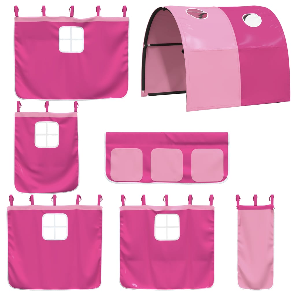 Kinderhoogslaper Met Tunnel 90X190 Cm Massief Grenenhout Roze Zwart en roze 90 x 190 cm