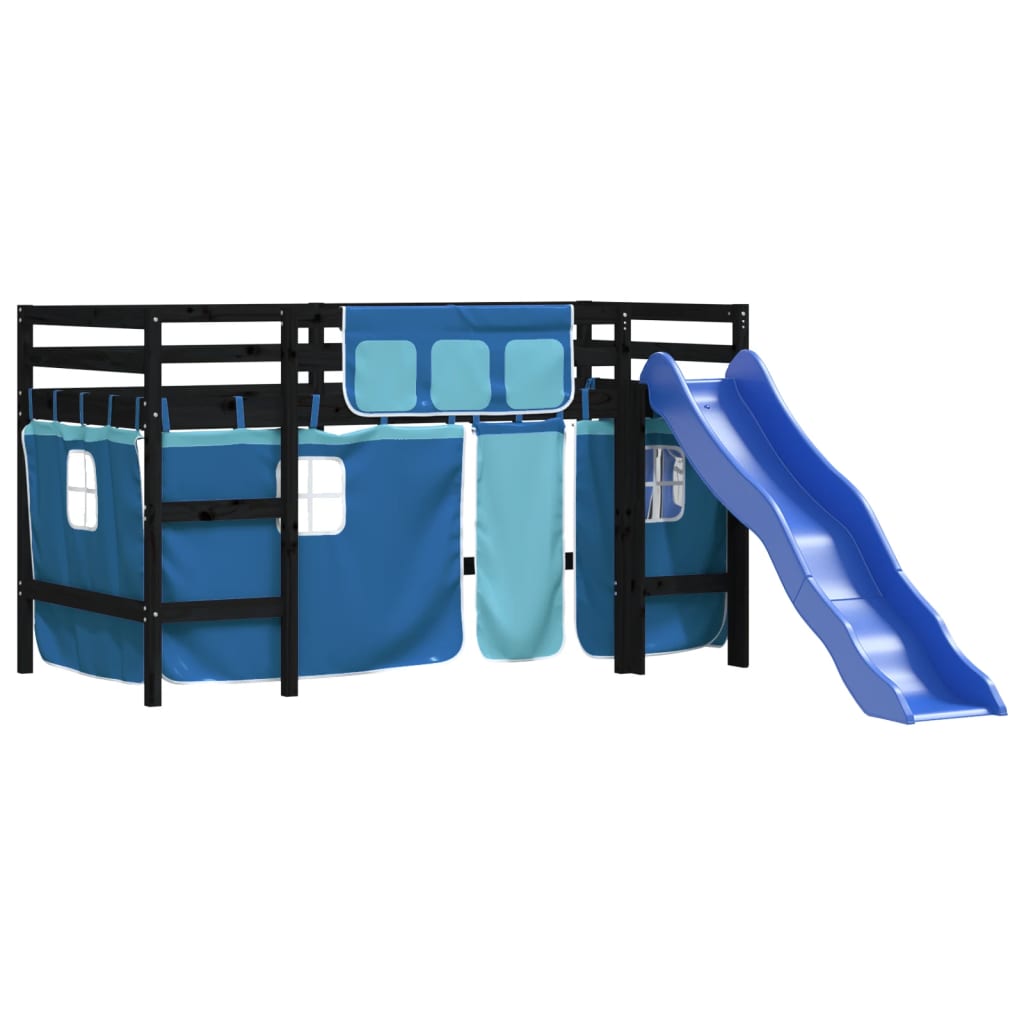 Kinderhoogslaper met gordijnen 80x200 cm grenenhout blauw