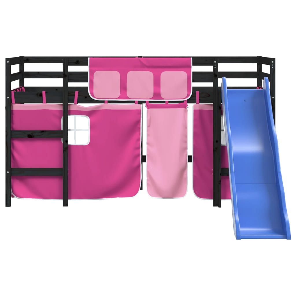 Kinderhoogslaper met gordijnen 80x200 cm grenenhout roze