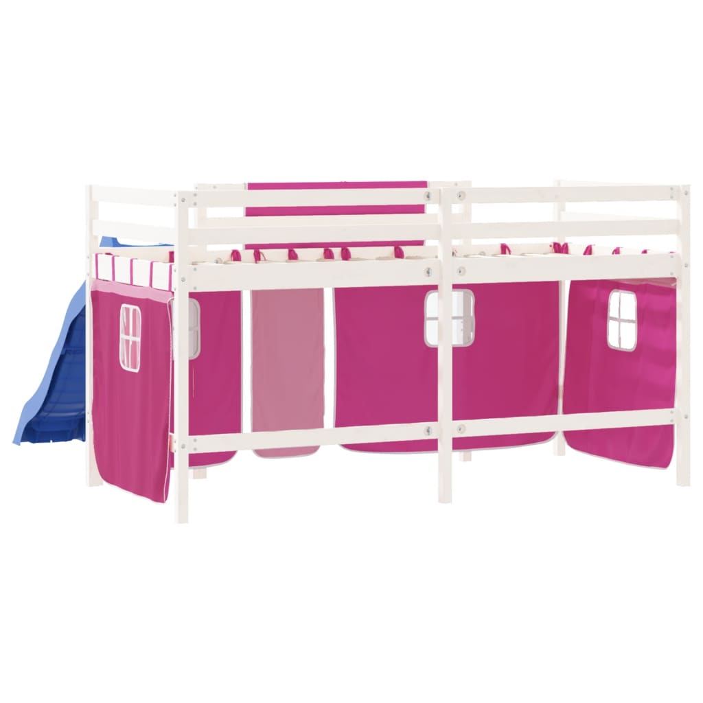 Kinderhoogslaper met gordijnen 90x200 cm grenenhout roze