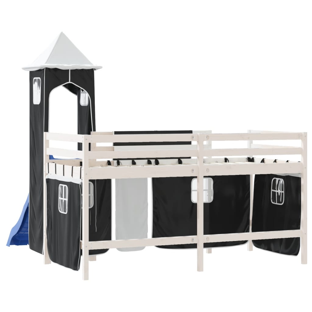 Kinderhoogslaper Met Toren 90X200 Cm Grenenhout Wit En Zwart 90 x 200 cm