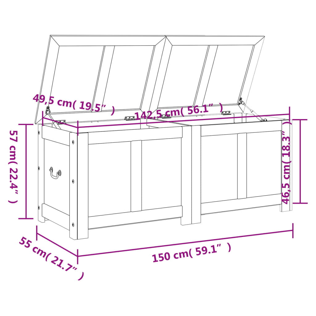 Opbergkist Met Deksel Massief Acaciahout Bruin 150 x 55 x 57 cm 1