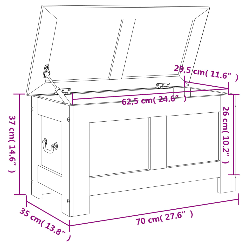 Opbergkist Met Deksel Massief Acaciahout Bruin En Wit 70 x 35 x 37 cm 1