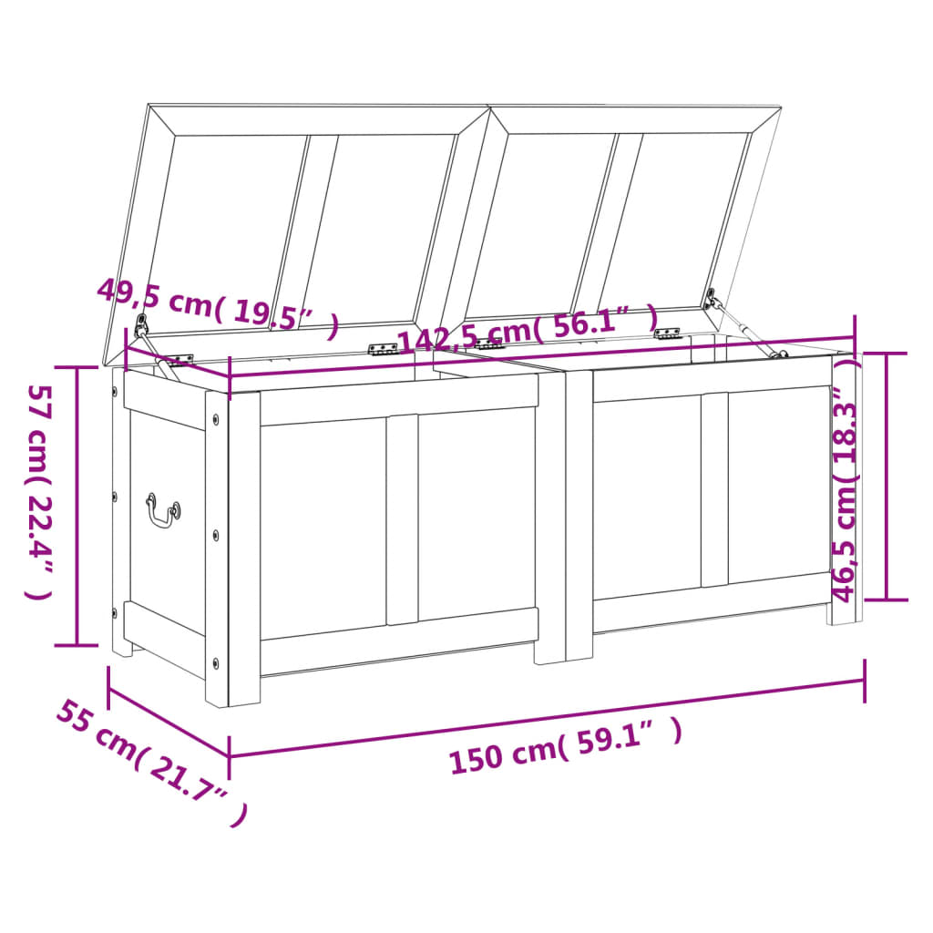 Opbergkist Met Deksel Massief Acaciahout Bruin En Wit 150 x 55 x 57 cm 1