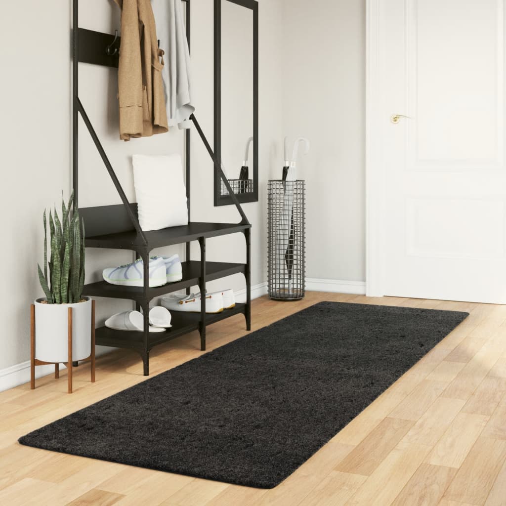 Vloerkleed Shaggy Hoogpolig Modern Antraciet 80 x 250 cm