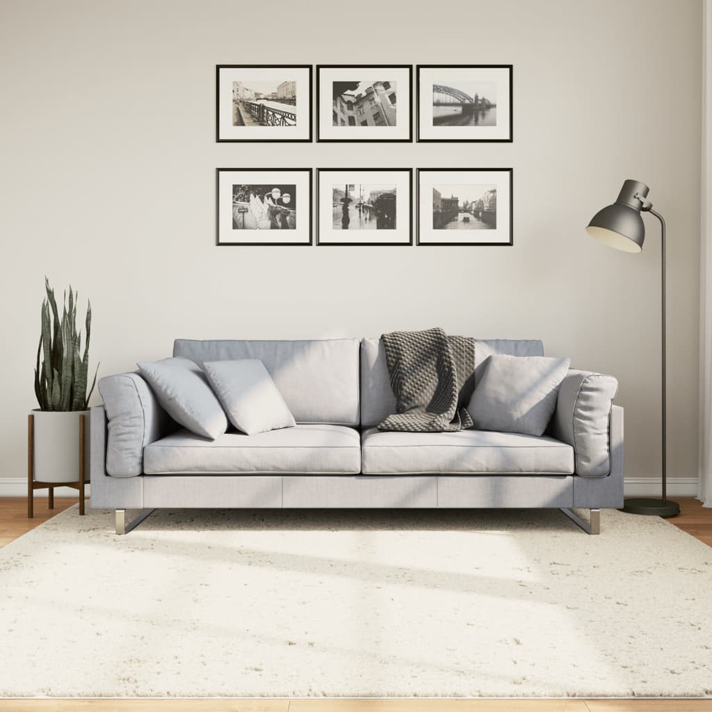 Vloerkleed Shaggy Hoogpolig Modern Kleurig Crème 200 x 200 cm