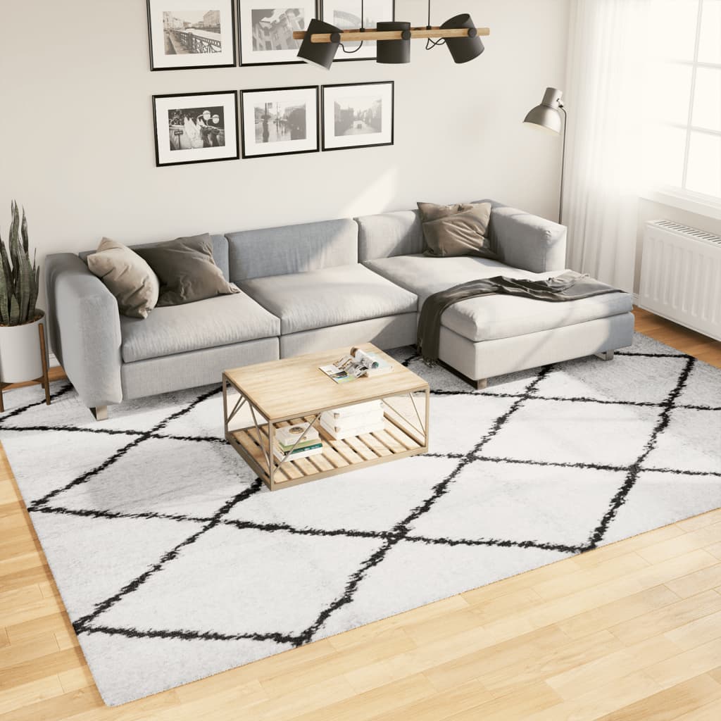 Vloerkleed Pamplona Shaggy Hoogpolig Crème En Zwart Cream And Black 240 x 340 cm