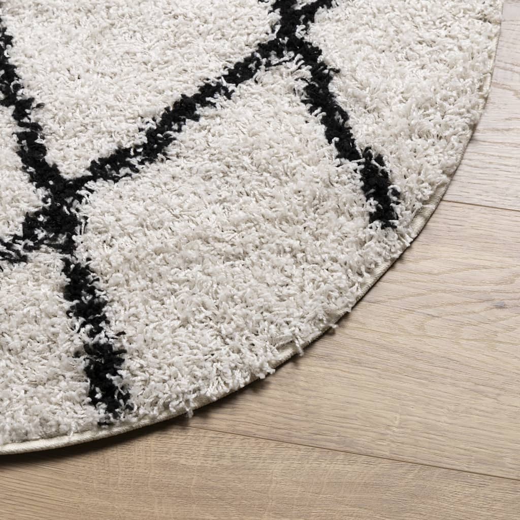 Vloerkleed Shaggy Hoogpolig Modern Ø 120 Cm Crèmekleur En Zwart Cream And Black ? 120 cm