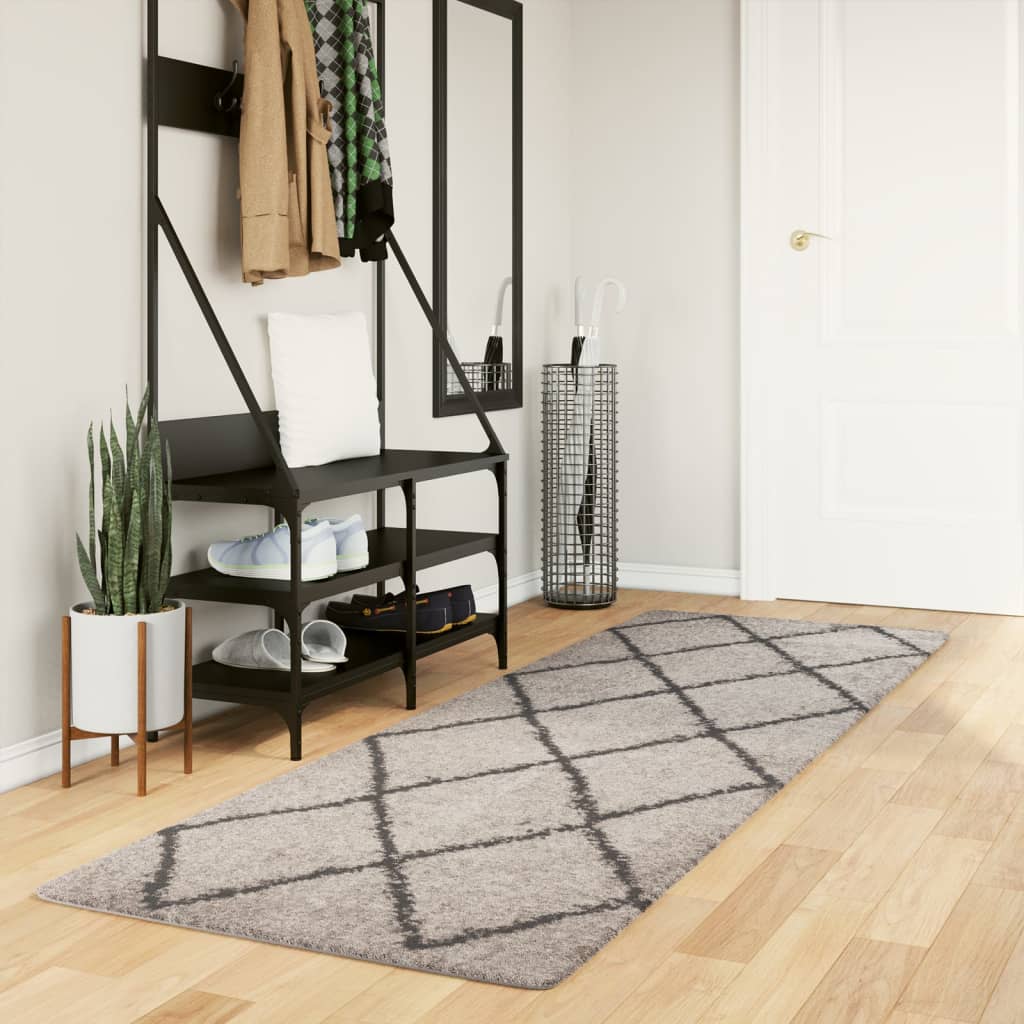 Vloerkleed Shaggy Hoogpolig Modern Beige En Antraciet 80 x 250 cm